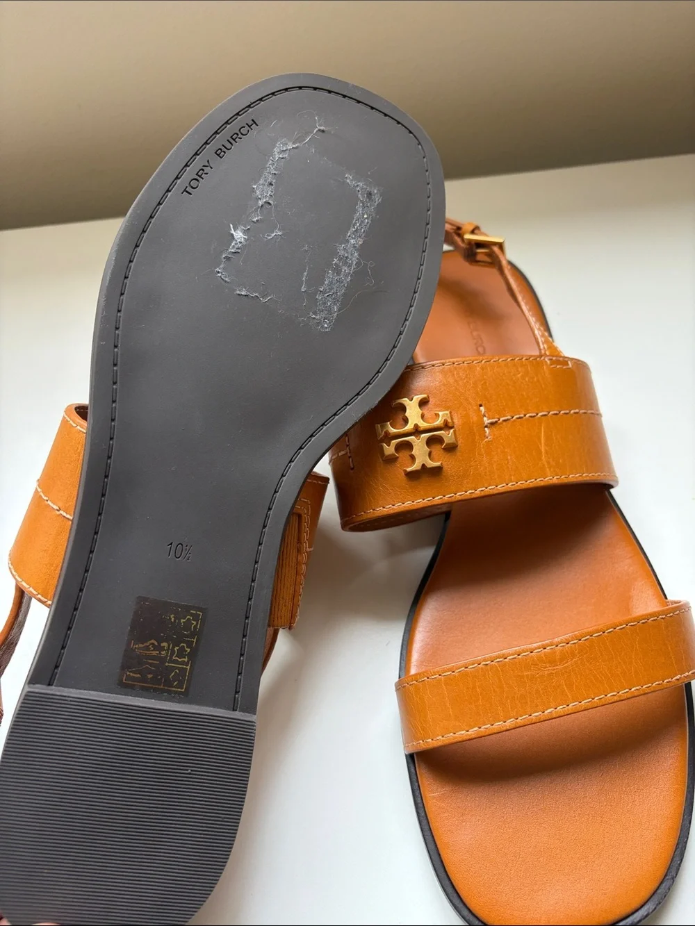 Tory Burch Tan Leather Flat Sandals Size 10.5/11